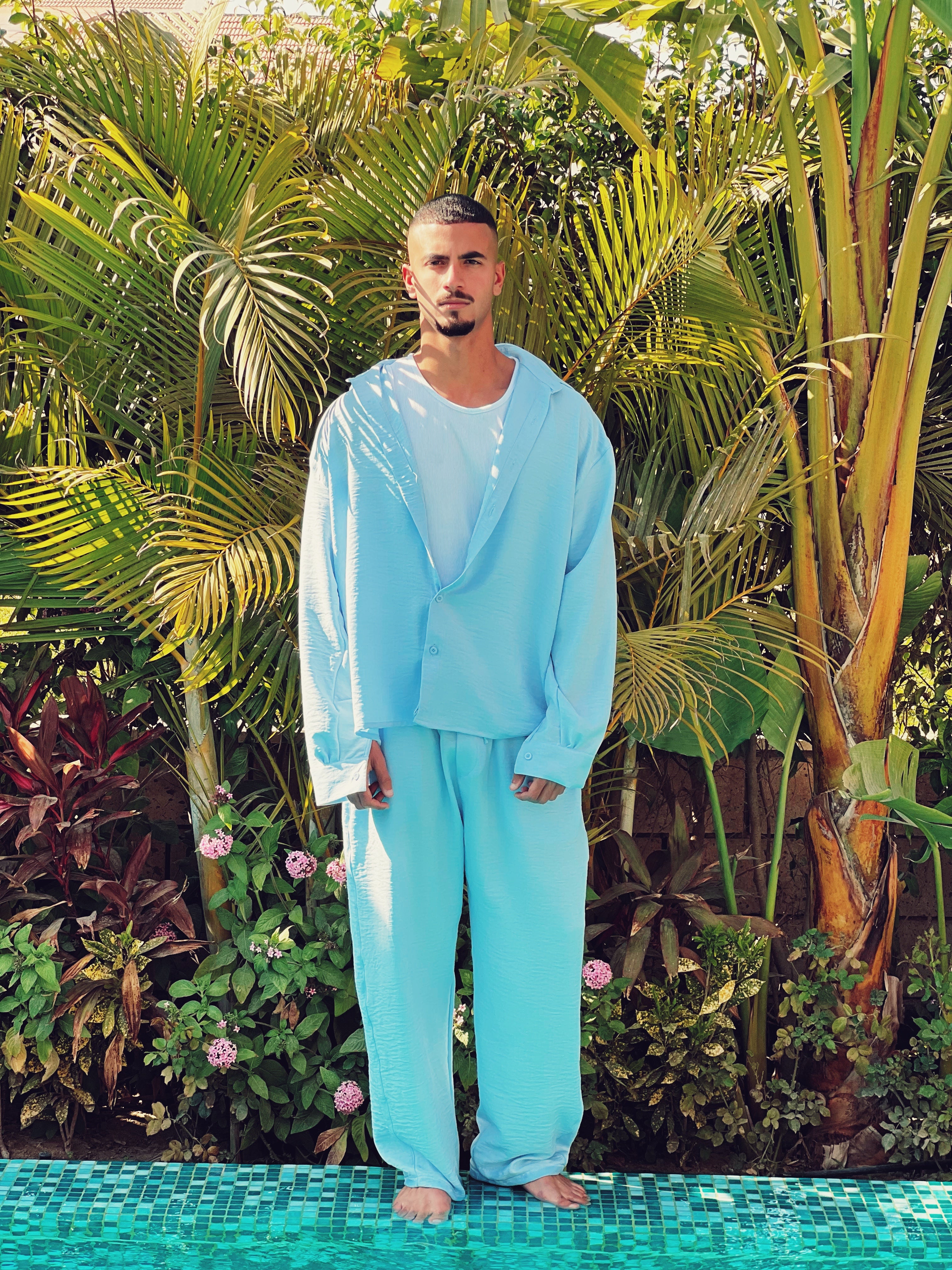 linen pants blue